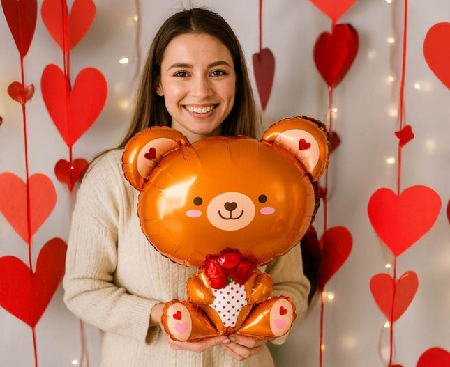 Folija balon medvjedić s ružom - 51 × 48 cm