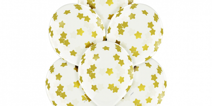 Prozirni lateks baloni sa zlatnim zvjezdicama, 30 cm (6 kom)