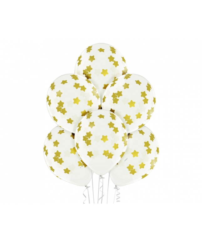 Prozirni lateks baloni sa zlatnim zvjezdicama, 30 cm (6 kom)