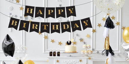 Papirnata girlanda Happy Birthday crno-zlatna 250 cm