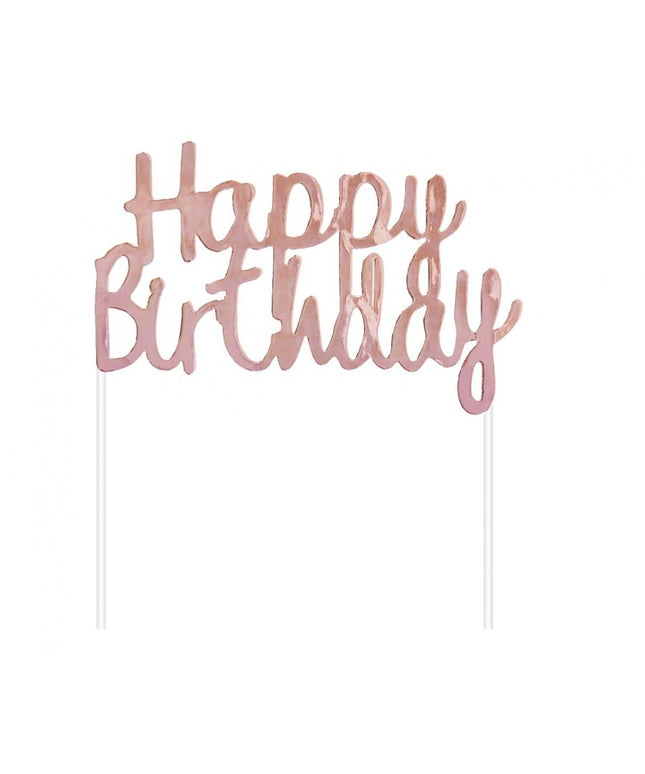 Cake topper “Happy Birthday” roza-zlatni – 1 kom