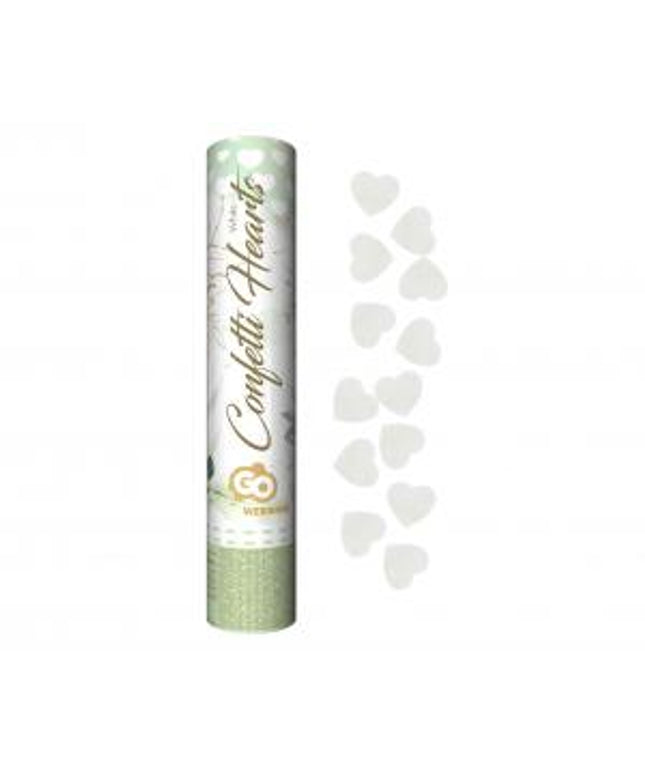 Konfeti top pneumatski Srca, bijela- 40 cm