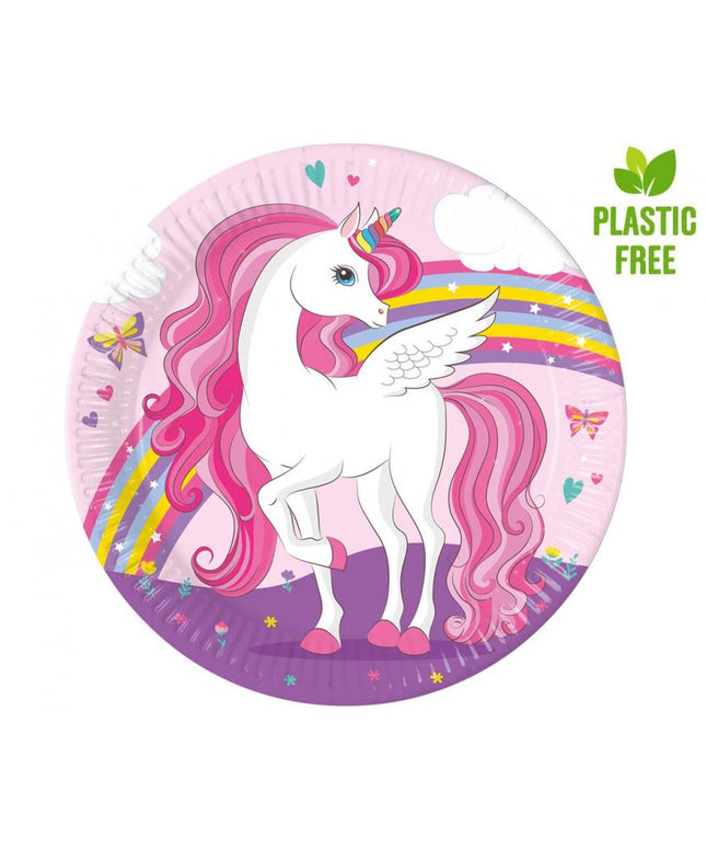 Papirnati tanjuri Jednorog Rainbow, 23 cm - 8 kom