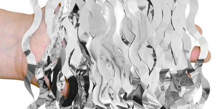 Dekorativna srebrna metalik zavjesa od traka 100×200 cm