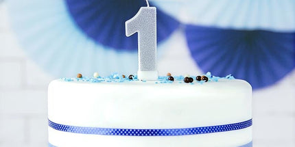 Srebrna rođendanska svjećica broj 1 sa šljokicama 7 cm