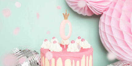 Rođendanska svjećica broj 0 s krunom, svijetlo roza