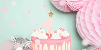 Rođendanska svjećica broj 4 s krunom, svijetlo roza