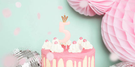 Rođendanska svjećica broj 5 s krunom, svijetlo roza