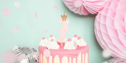 Rođendanska svjećica broj 7 s krunom, svijetlo roza