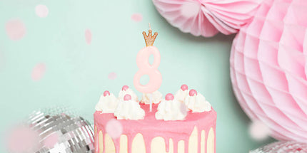 Rođendanska svjećica broj 8 s krunom, svijetlo roza