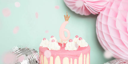 Rođendanska svjećica broj 6 s krunom, svijetlo roza