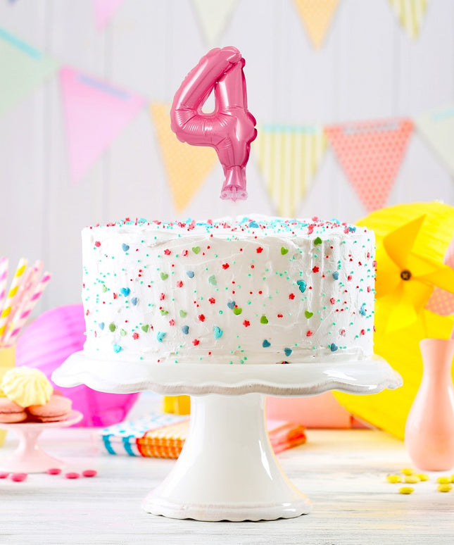 Folija balon broj 4 na štapiću ružičasti – dekoracija