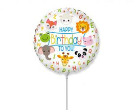 Folija balon Happy Birthday Animals 48 cm bijeli okrugli
