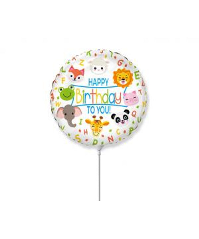 Folija balon Happy Birthday Animals 48 cm bijeli okrugli